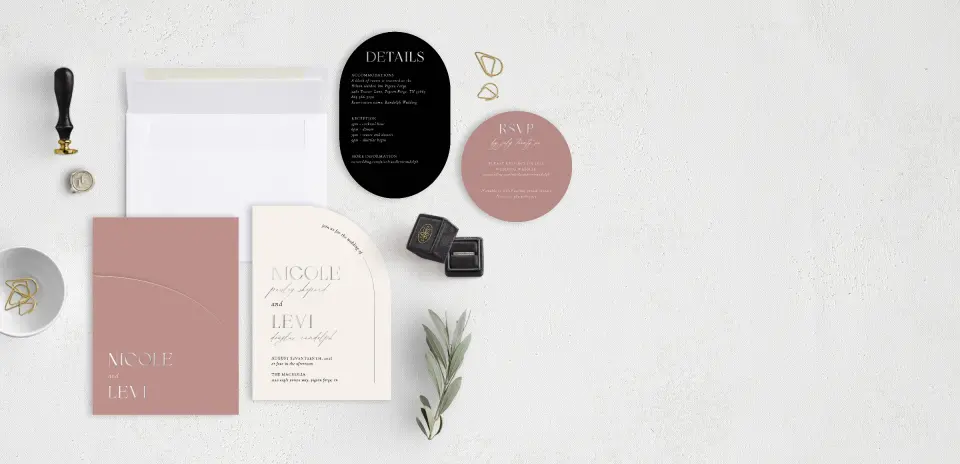 Stacked Wedding Invitations with pocket and coordinating items