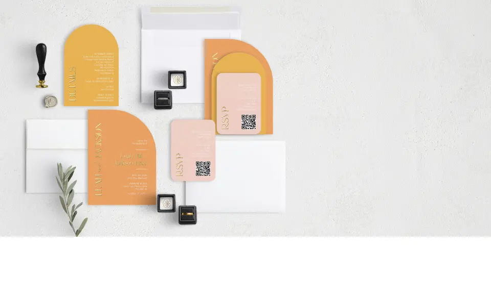 Stacked Wedding Invitations with coordinating items