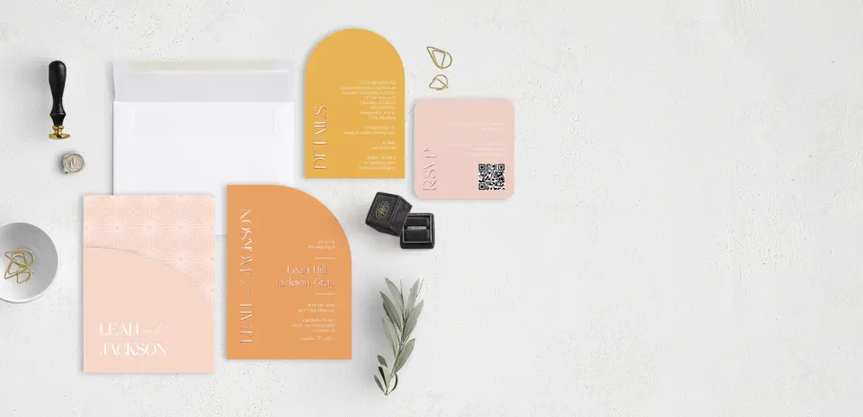 Stacked Wedding Invitations with pocket and coordinating items