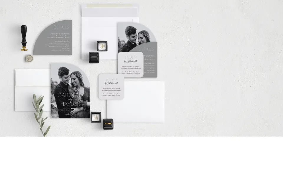 Stacked Wedding Invitations with coordinating items