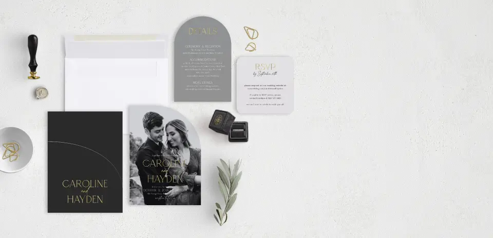 Stacked Wedding Invitations with pocket and coordinating items