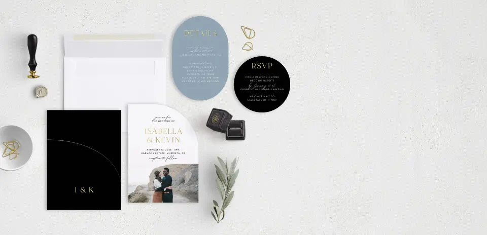 Stacked Wedding Invitations with pocket and coordinating items