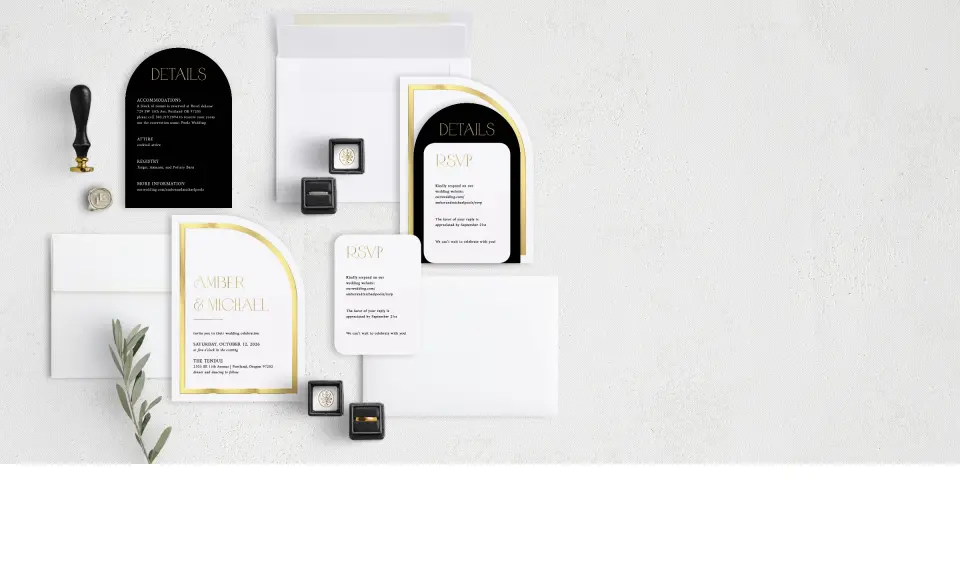 Stacked Wedding Invitations with coordinating items