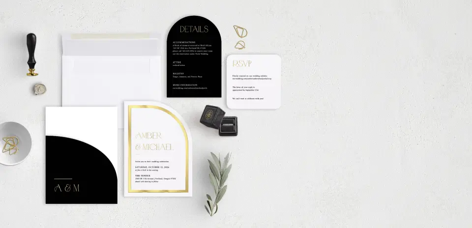 Stacked Wedding Invitations with pocket and coordinating items