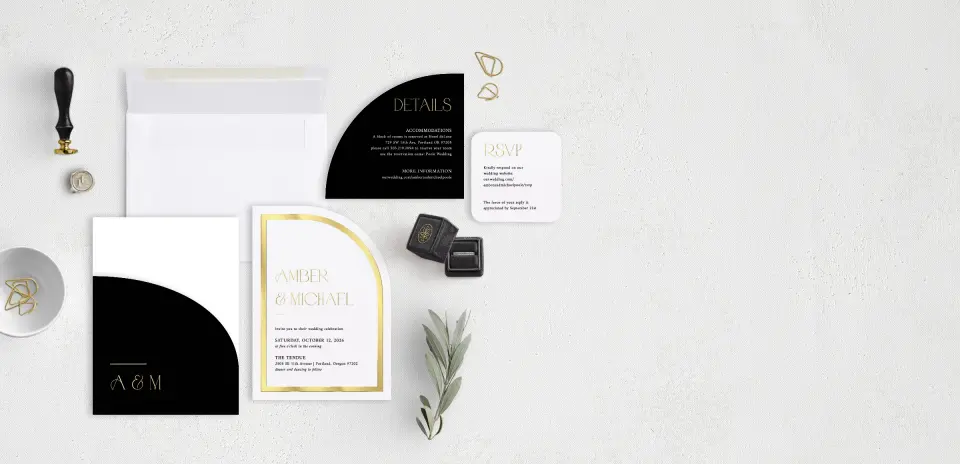 Stacked Wedding Invitations with pocket and coordinating items
