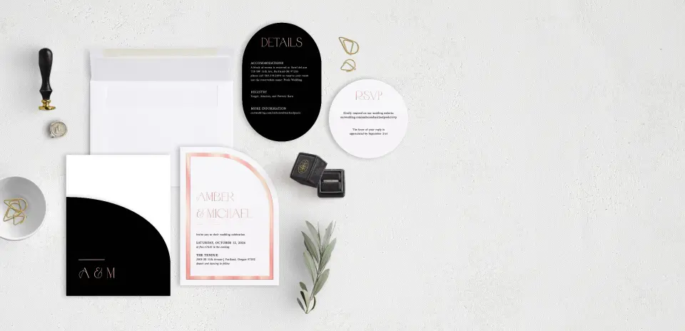 Stacked Wedding Invitations with pocket and coordinating items