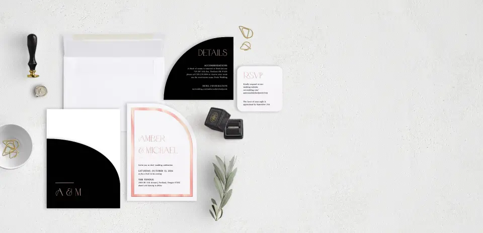 Stacked Wedding Invitations with pocket and coordinating items