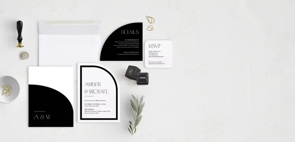 Stacked Wedding Invitations with pocket and coordinating items