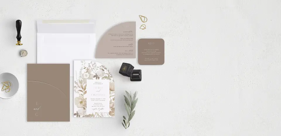 Stacked Wedding Invitations with pocket and coordinating items