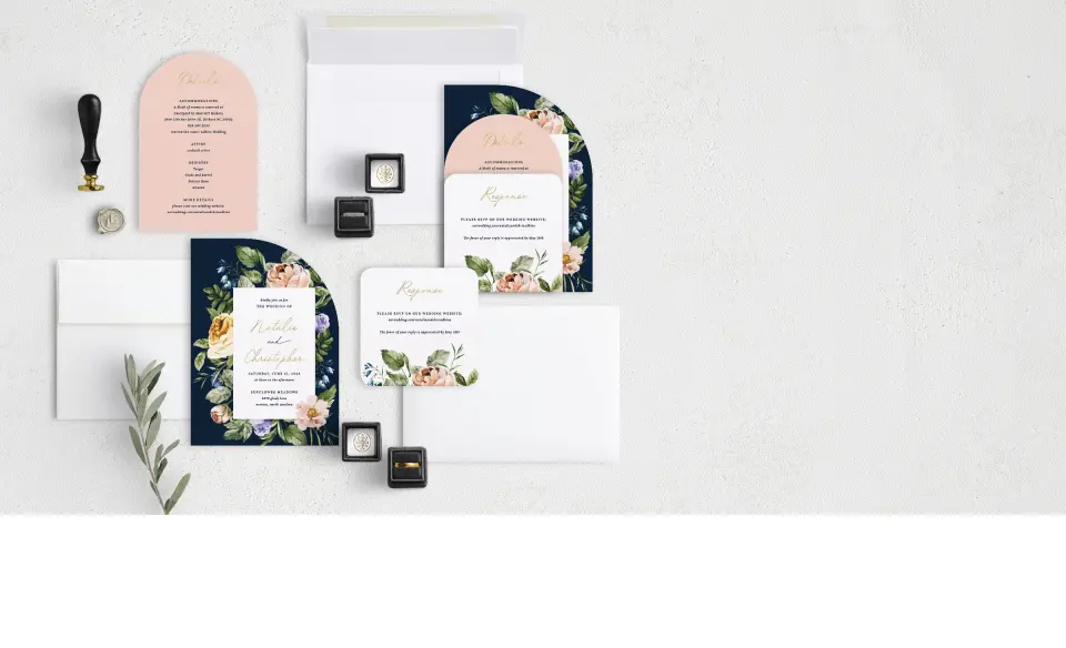 Stacked Wedding Invitations with coordinating items