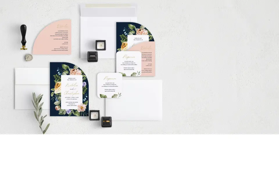 Stacked Wedding Invitations with coordinating items