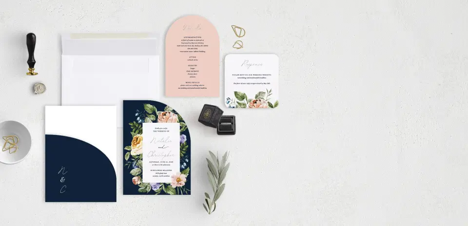 Stacked Wedding Invitations with pocket and coordinating items