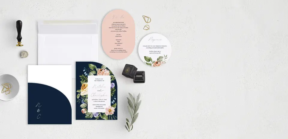 Stacked Wedding Invitations with pocket and coordinating items