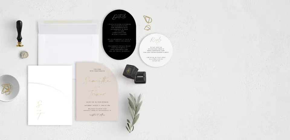 Stacked Wedding Invitations with pocket and coordinating items