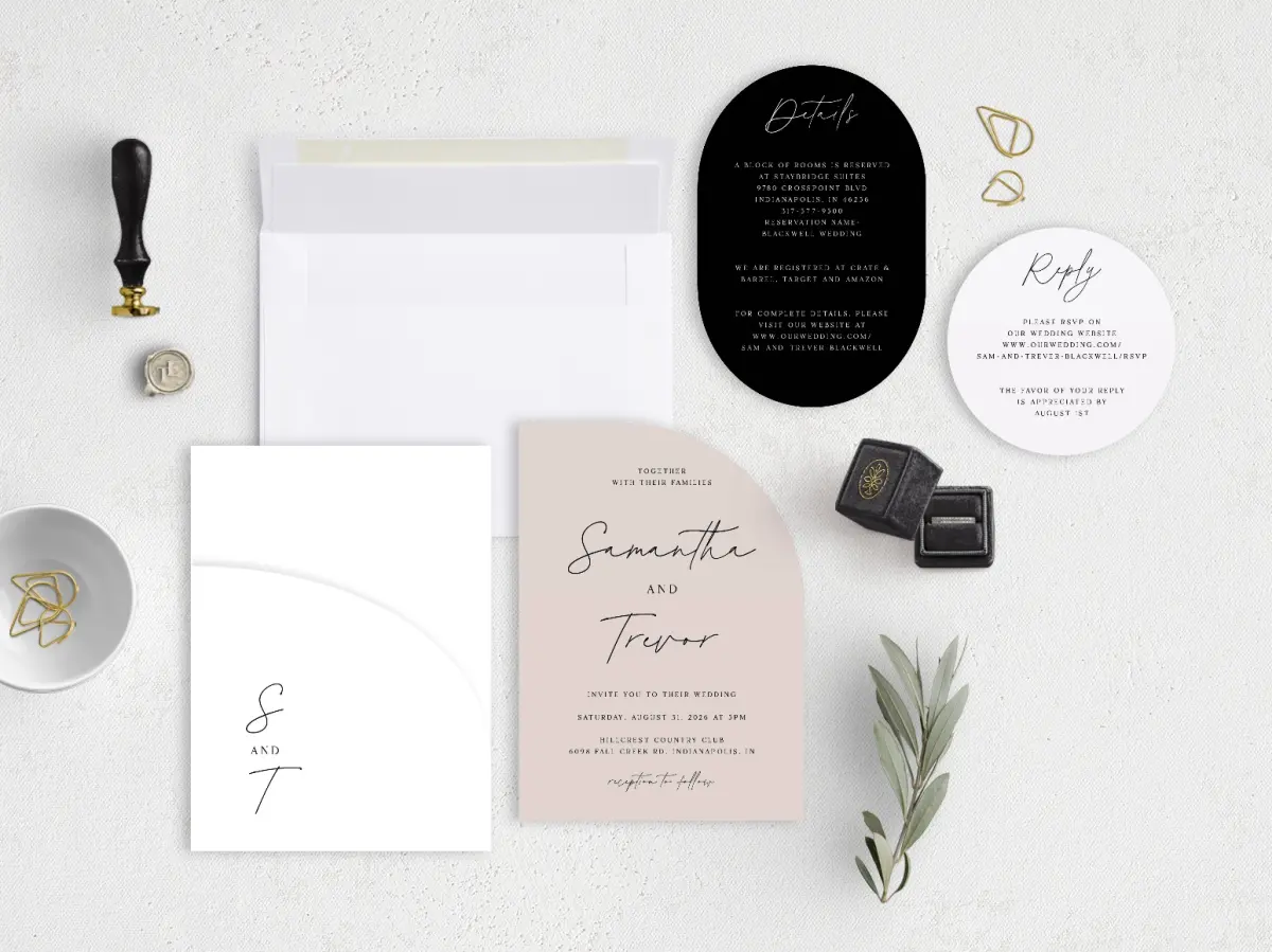 Stacked Wedding Invitations with pocket and coordinating items