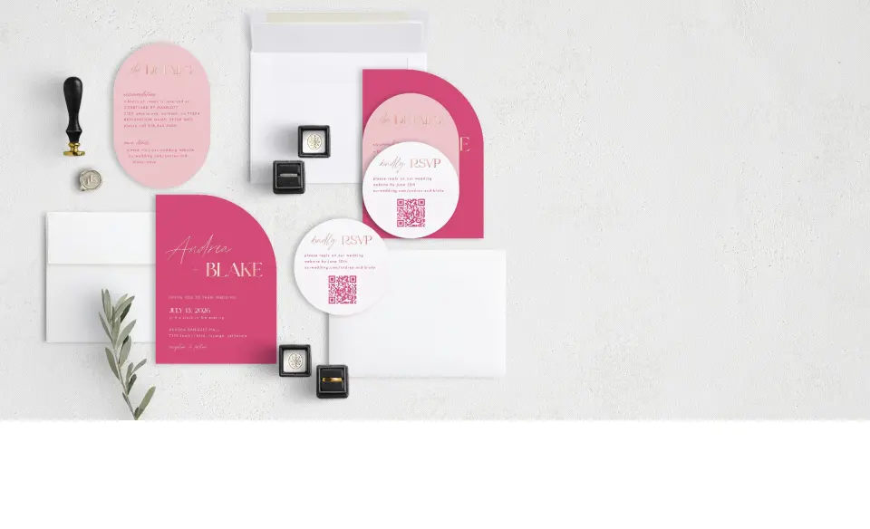 Stacked Wedding Invitations with coordinating items