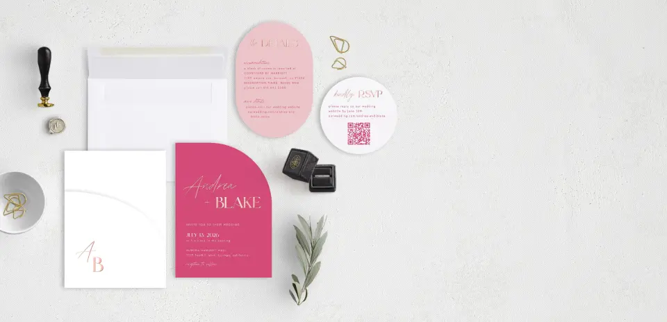 Stacked Wedding Invitations with pocket and coordinating items