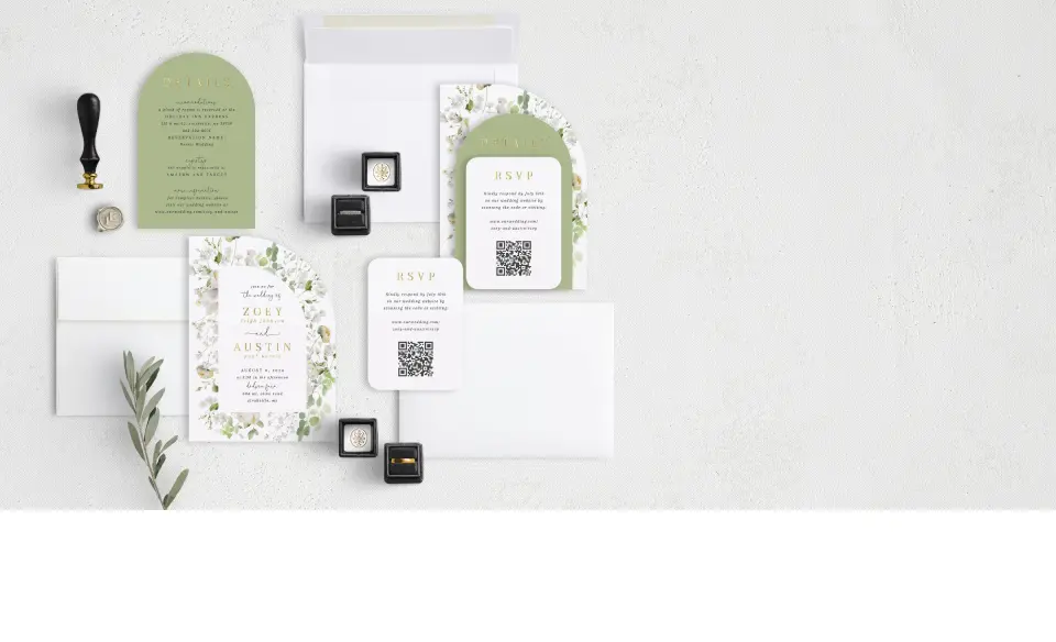 Stacked Wedding Invitations with coordinating items