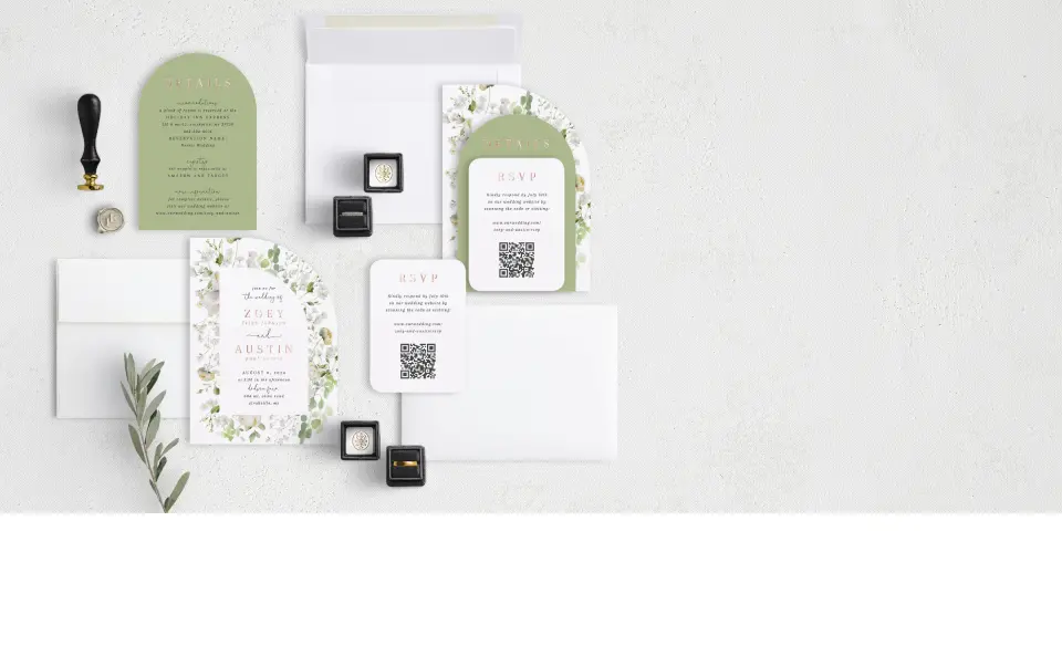 Stacked Wedding Invitations with coordinating items