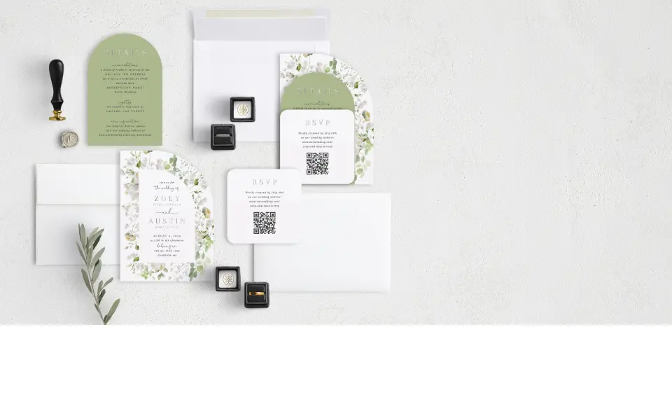Stacked Wedding Invitations with coordinating items