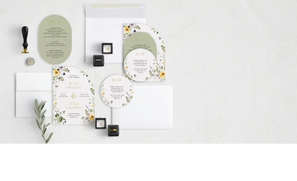 Stacked Wedding Invitations with coordinating items