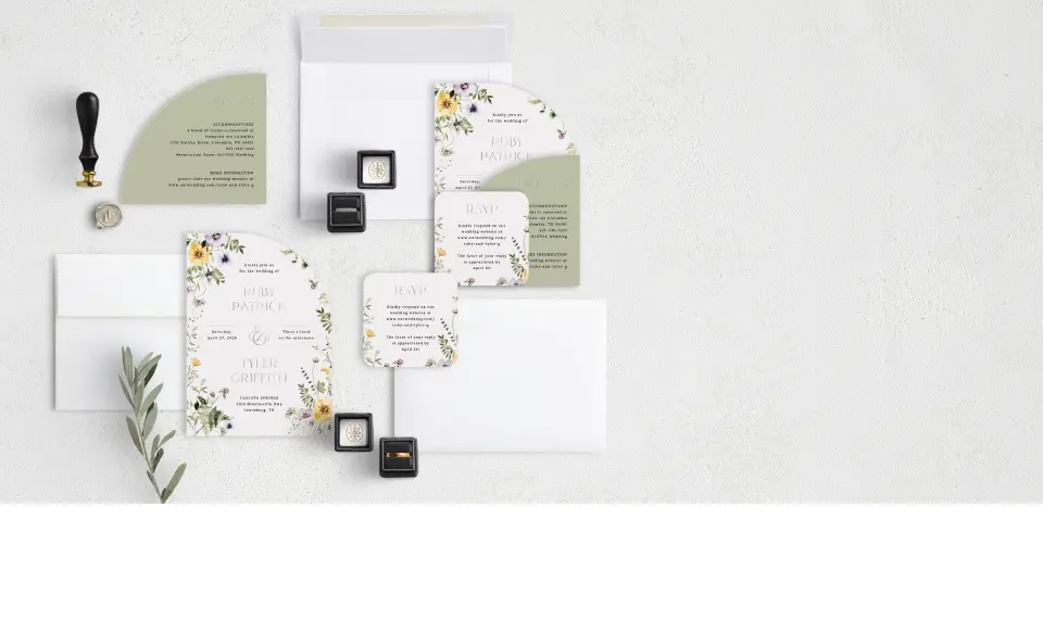Stacked Wedding Invitations with coordinating items