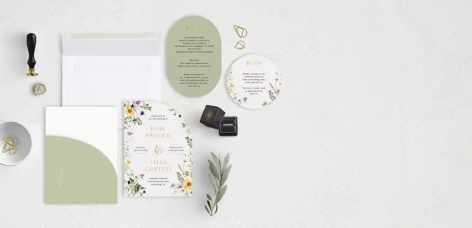 Stacked Wedding Invitations with pocket and coordinating items