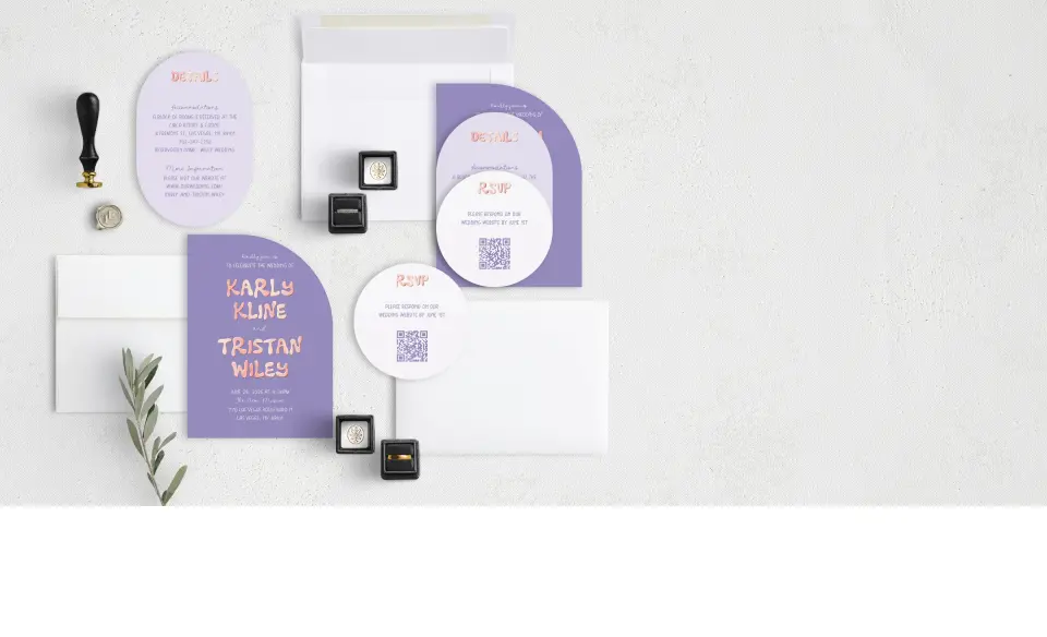 Stacked Wedding Invitations with coordinating items