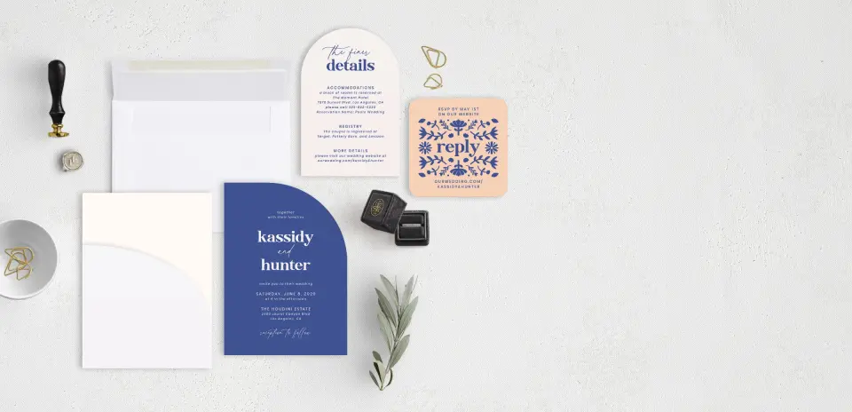Stacked Wedding Invitations with pocket and coordinating items