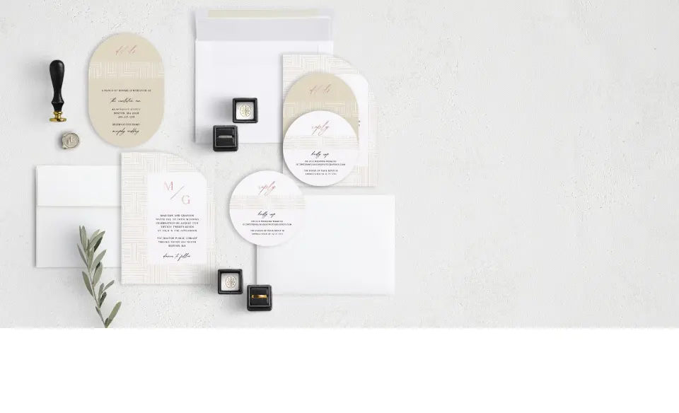 Stacked Wedding Invitations with coordinating items
