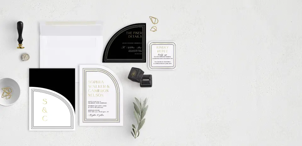 Stacked Wedding Invitations with pocket and coordinating items