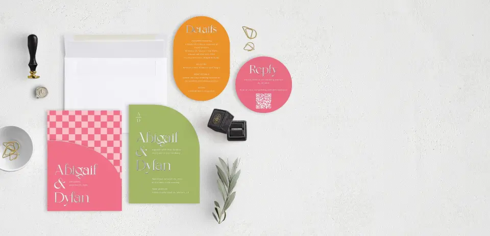 Stacked Wedding Invitations with pocket and coordinating items