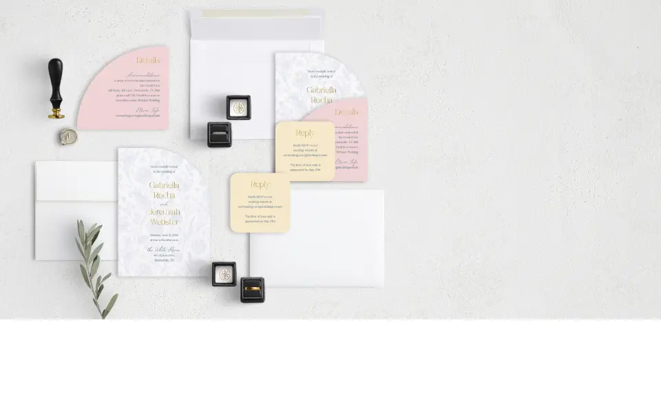 Stacked Wedding Invitations with coordinating items