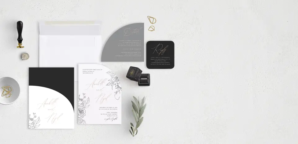 Stacked Wedding Invitations with pocket and coordinating items