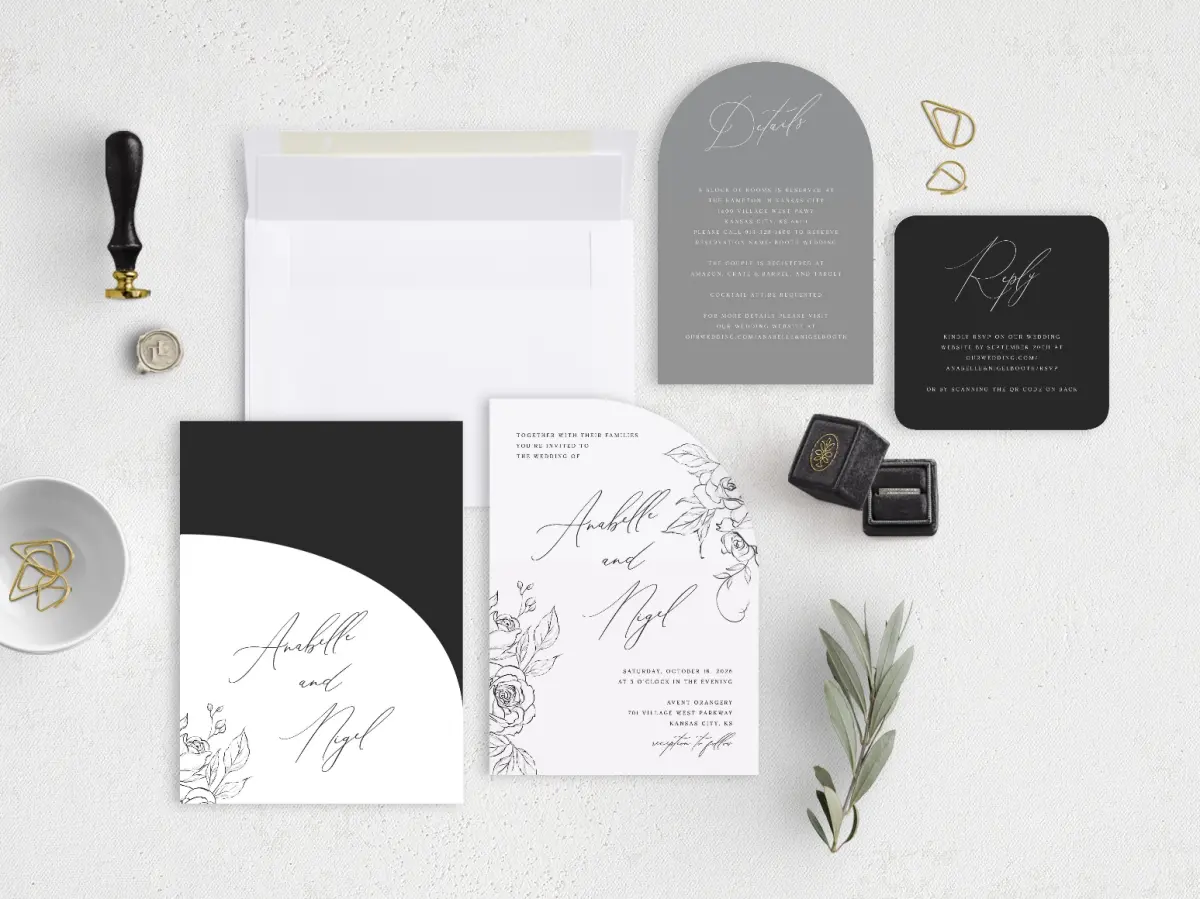 Stacked Wedding Invitations with pocket and coordinating items