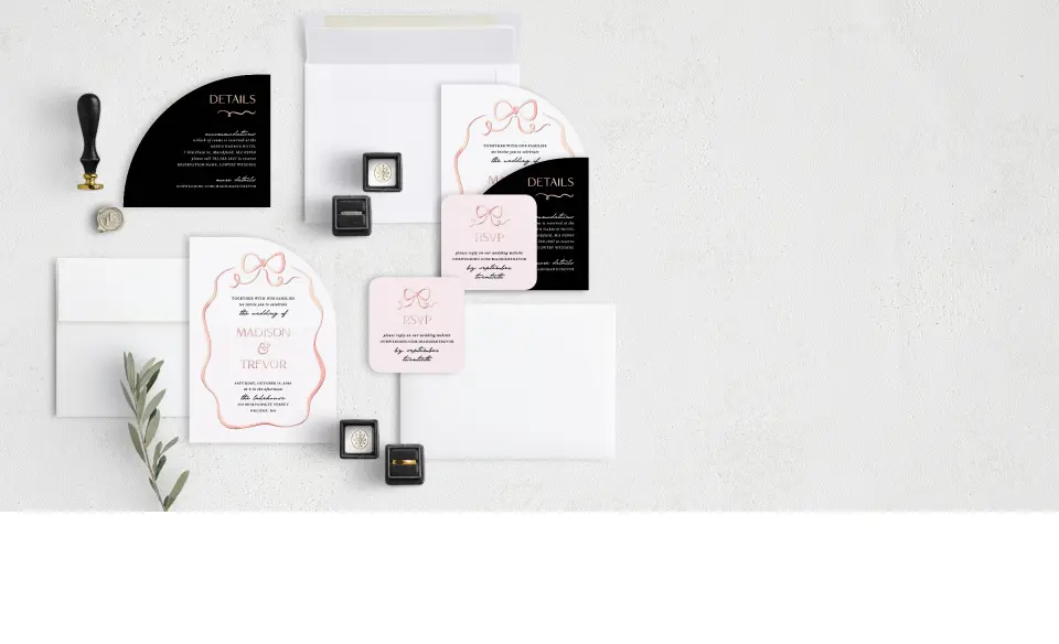 Stacked Wedding Invitations with coordinating items