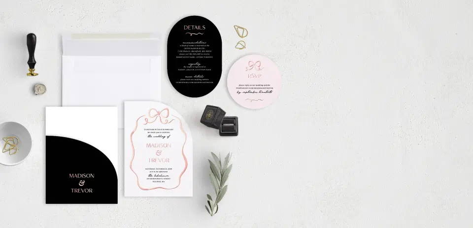 Stacked Wedding Invitations with pocket and coordinating items