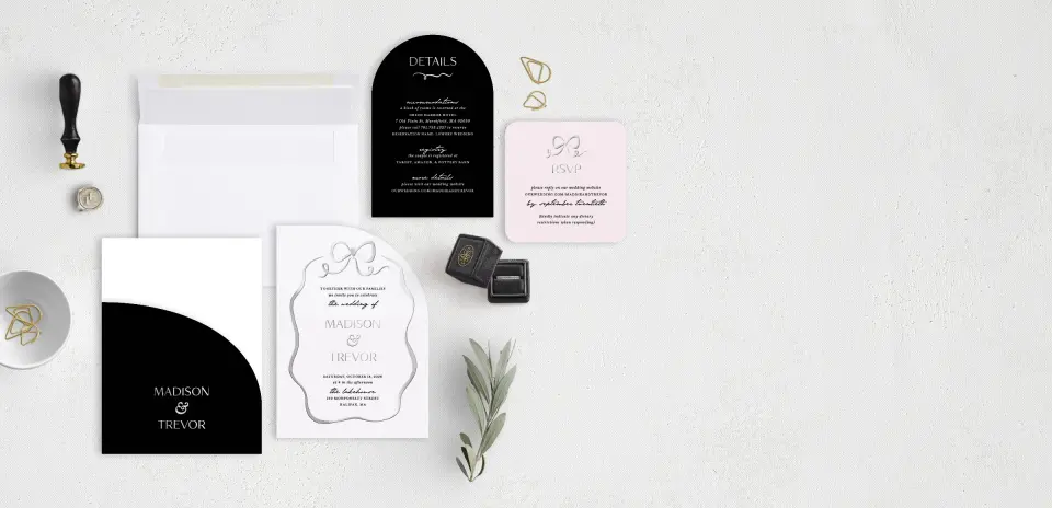 Stacked Wedding Invitations with pocket and coordinating items