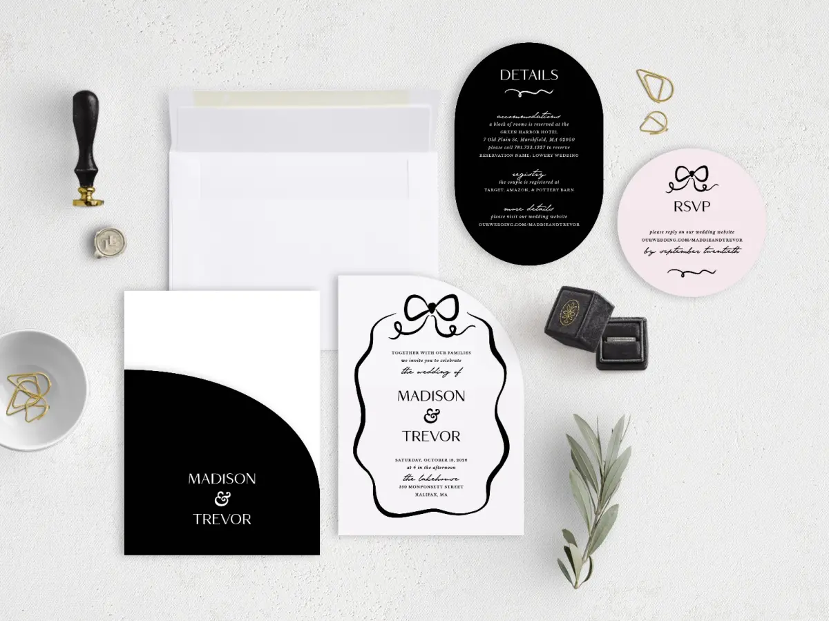Stacked Wedding Invitations with pocket and coordinating items