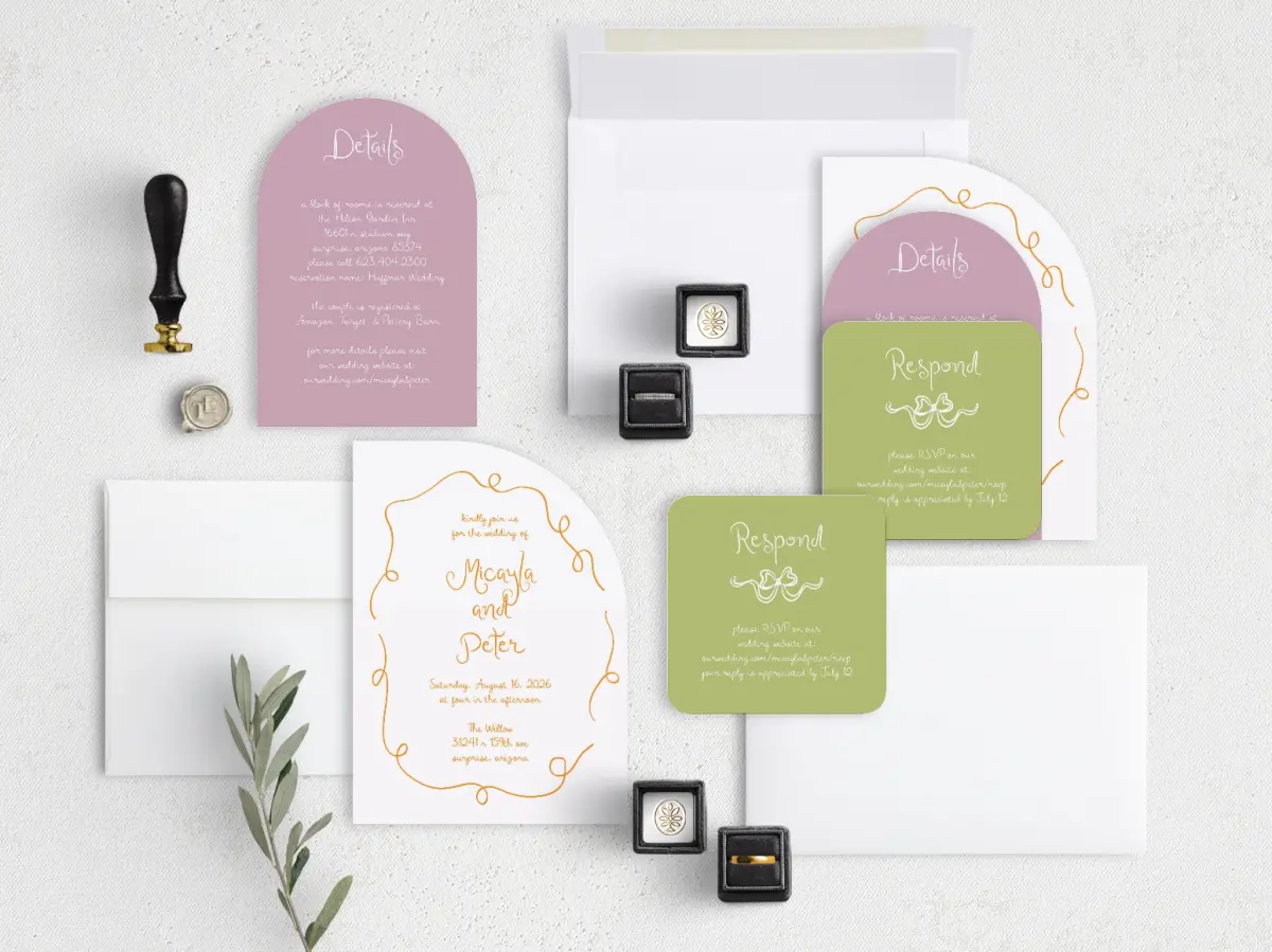 Stacked Wedding Invitations with coordinating items