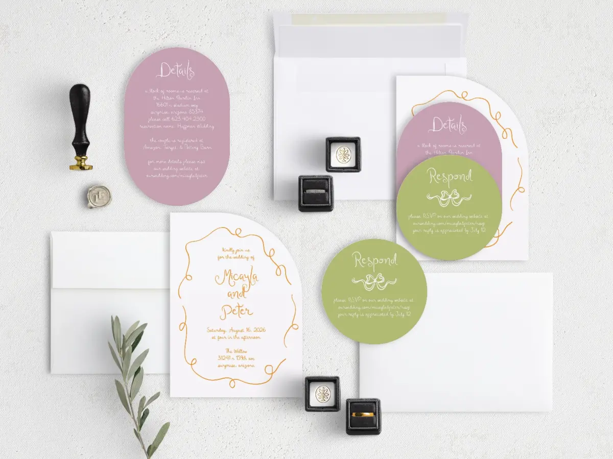 Stacked Wedding Invitations with coordinating items