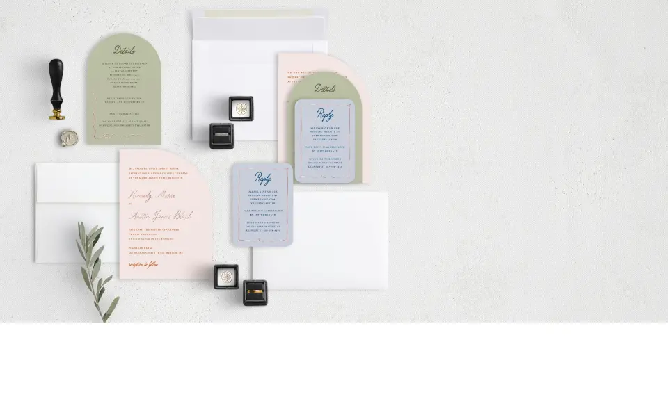 Stacked Wedding Invitations with coordinating items