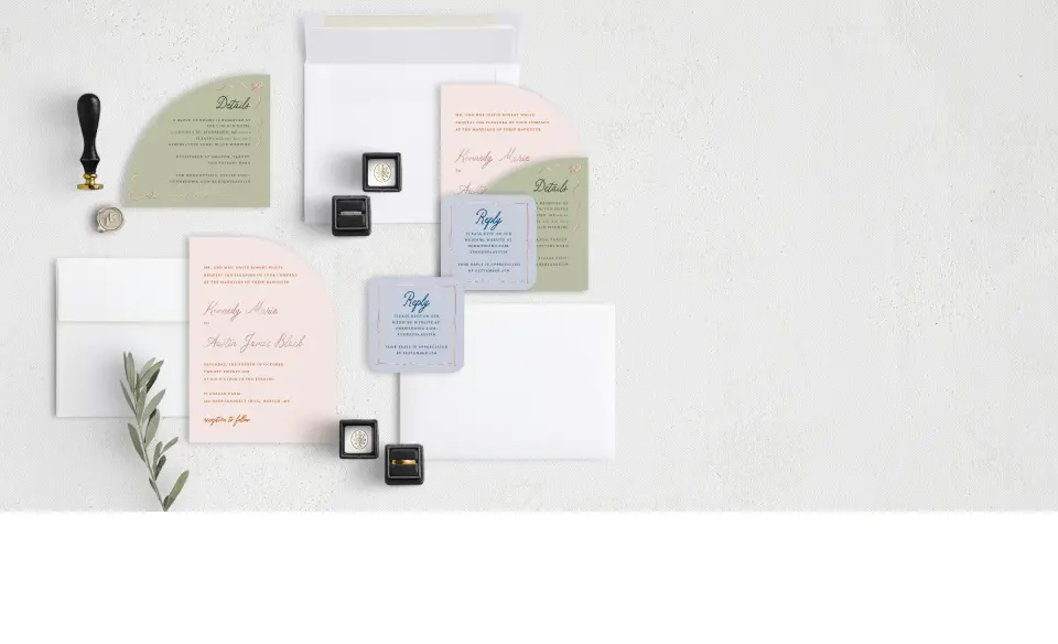 Stacked Wedding Invitations with coordinating items
