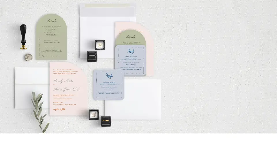 Stacked Wedding Invitations with coordinating items