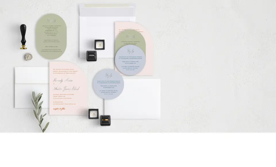 Stacked Wedding Invitations with coordinating items