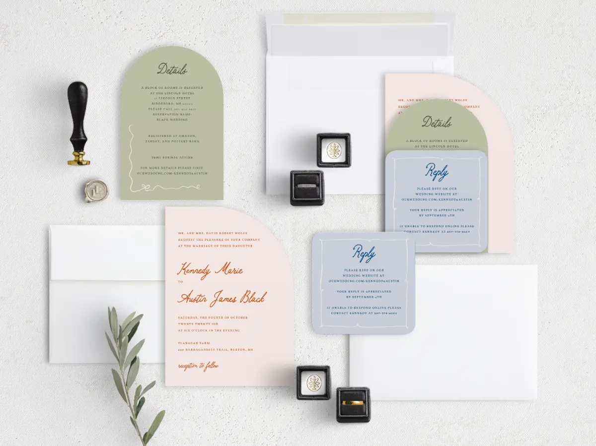 Stacked Wedding Invitations with coordinating items