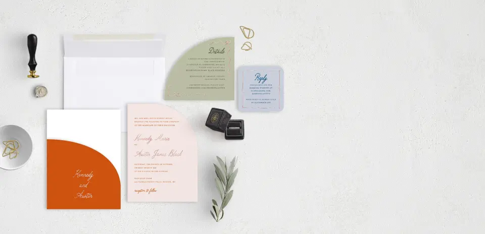 Stacked Wedding Invitations with pocket and coordinating items