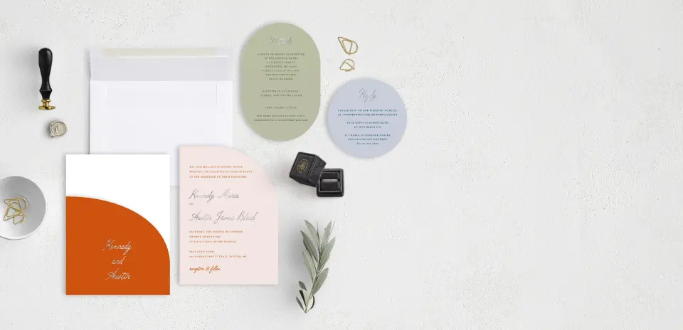 Stacked Wedding Invitations with pocket and coordinating items