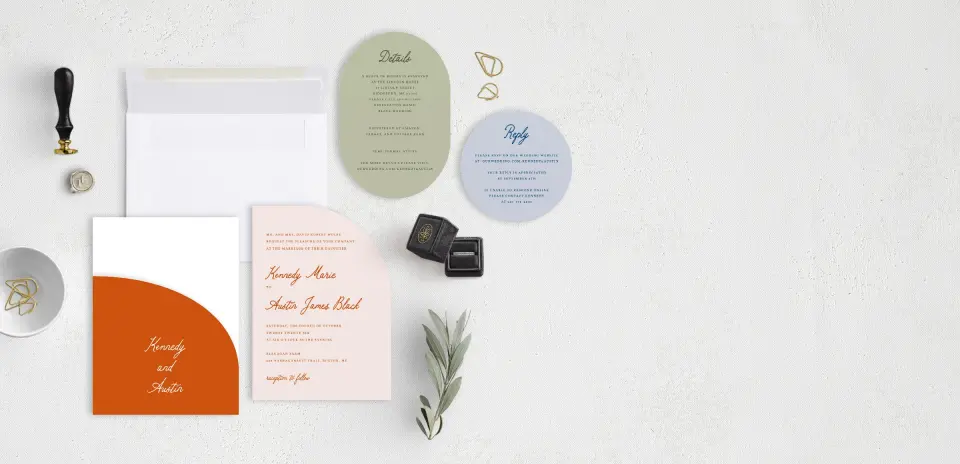 Stacked Wedding Invitations with pocket and coordinating items