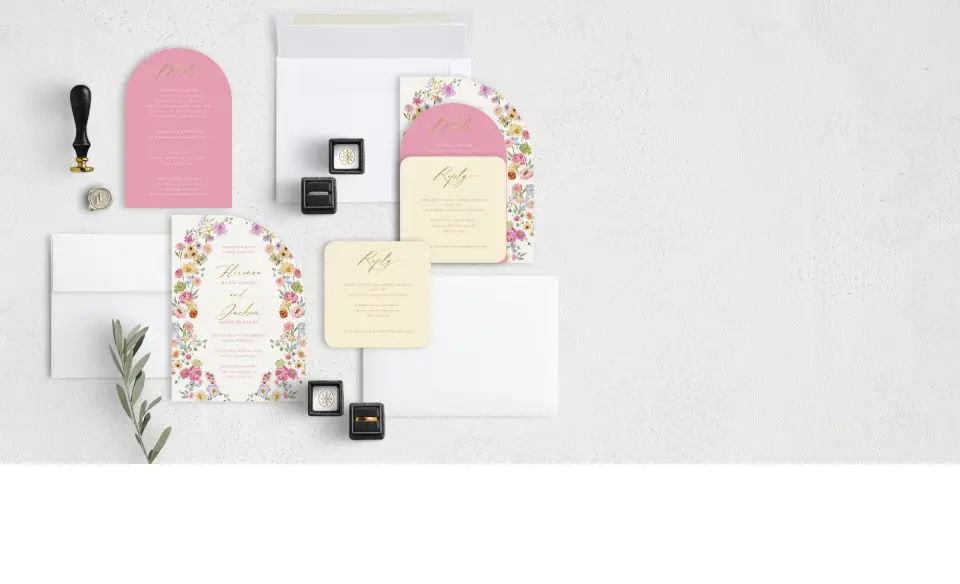 Stacked Wedding Invitations with coordinating items
